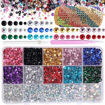 15000 Pcs Resin Rhinestones for Crafts, Colorful Jelly Resin Rhinestones for Bedazzling Gems Mix Sizes Flatback Gems Jewels for DIY Mugs Tumblers Bottles Clothing Shoes Nail Art