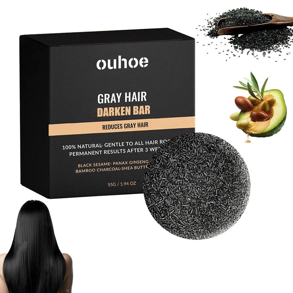 OUHOE Gray Hair Reverse Bar Soap, Natural Melanin Gray Hair Reverse Bar Shampoo for Women and Men, Deep Scalp Cleansing & Strengthening, Hair Darken Bars with Ginseng & Black Sesame (1pc)