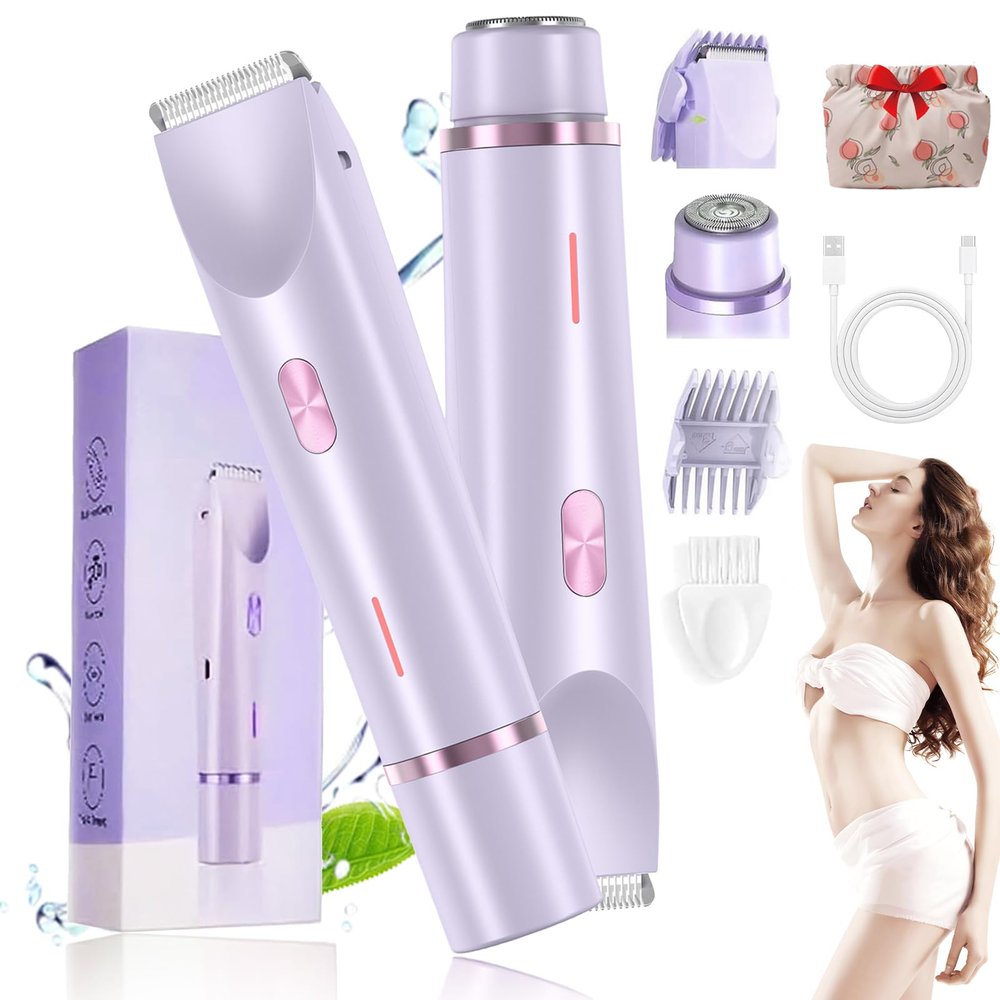 Flaviau Razor - Bikini Trimmer for Women, 2025 New Ultimate 2-in-1 Body Shaver with Removable Head, Painless Hair Removal, Wet & Dry for Leg Arm Underarm Bikini Area (Purple)