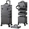 FRENESSA Rolling Makeup Train Case Cosmetology Case on Wheels 5 in 1 Makeup Case with Lid Rolling Large Make Up Organizer for Artist Barber Salon Nail Teach Kits Professional Cosmetic Box Grey view 1