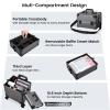 FRENESSA Rolling Makeup Train Case Cosmetology Case on Wheels 5 in 1 Makeup Case with Lid Rolling Large Make Up Organizer for Artist Barber Salon Nail Teach Kits Professional Cosmetic Box Grey view 2