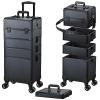 FRENESSA Rolling Makeup Case Makeup Train Case with Lid 5 in 1 Cosmetology Case on Wheels Large Makeup Organizers Salon Cart Barber Trolley Nail Teach Makeup Artist Trunk Cart Black view 1