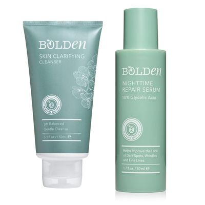 BOLDEN Nighttime Repair Serum & Clarifying Cleanser Bundle  Brightening Dark Spot Serum and Sulfate-Free Gel Cleanser for Oily, Acne-Prone & Melanin-Rich Skin