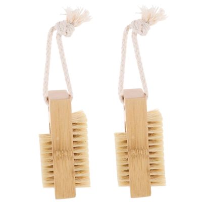 FOMIYES 2pcs Professional Nail Brush Kit Bamboo Sisal Brushes for Fingernails Cleaning Stiff Bristles Nail Scrubber Foot
