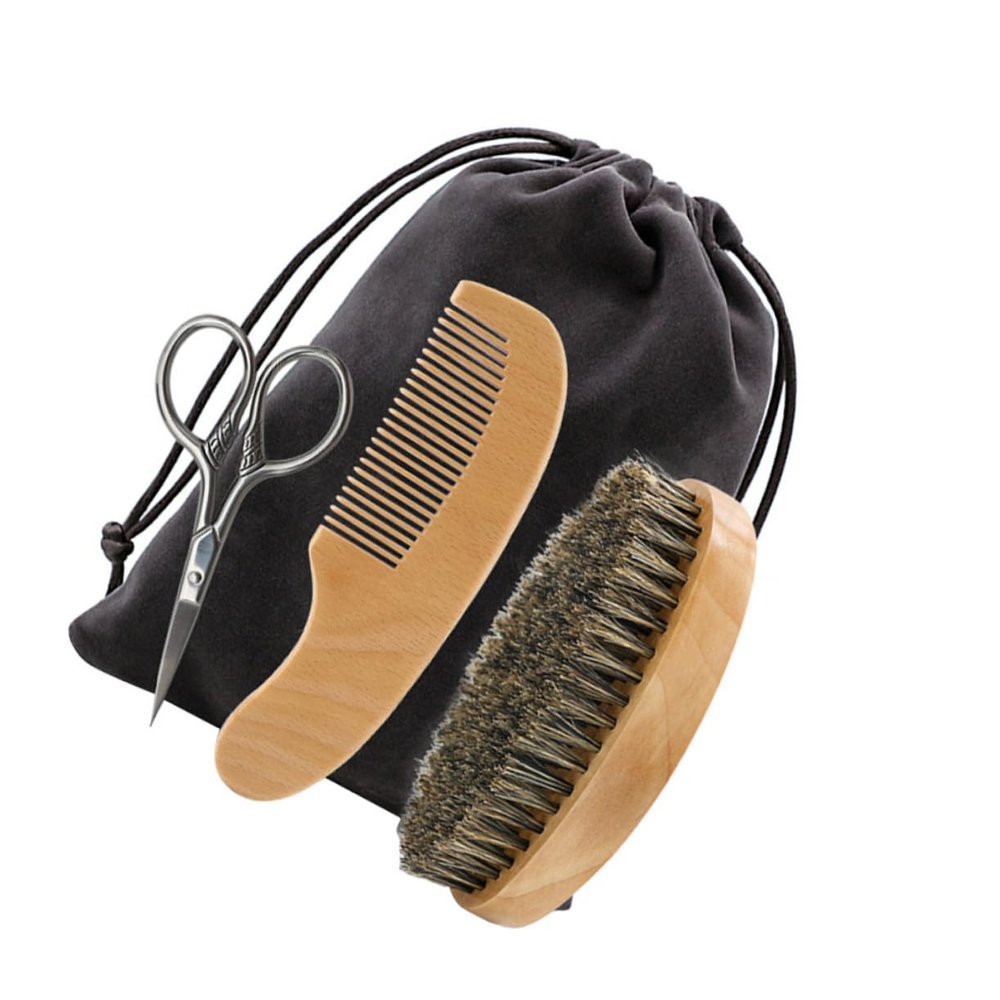 DEARMAMY 1set Beard Care Tool Kit Beard Scissors Comb and Brush for Gentle Grooming and Daily Use Lightweight and Portable for Men