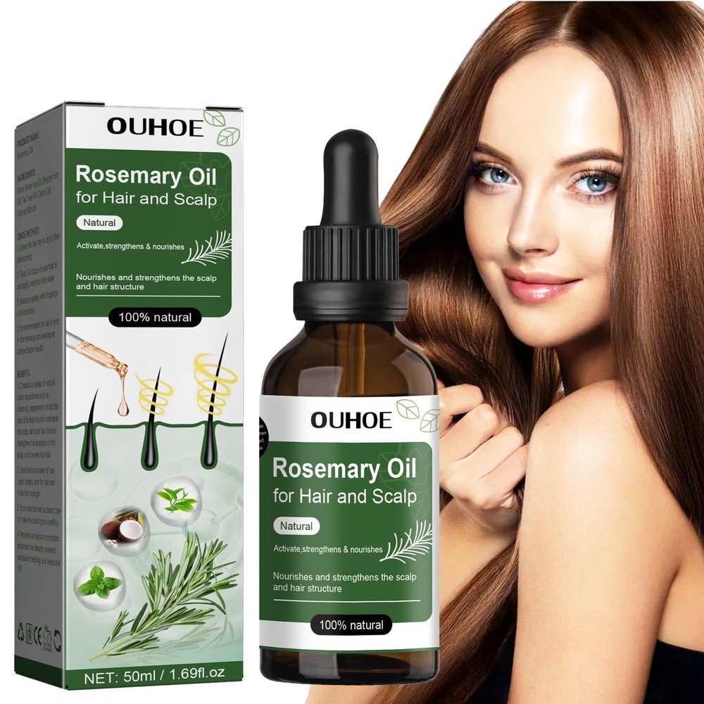 OUHOE Rosemary Oil for Hair and Scalp, Natural Rosemary Mint Scalp & Hair Strengthening Oil for Dry, Itchy Scalp, Thickening & Hydration Products for Damaged Hairs & Split Ends (1pc)