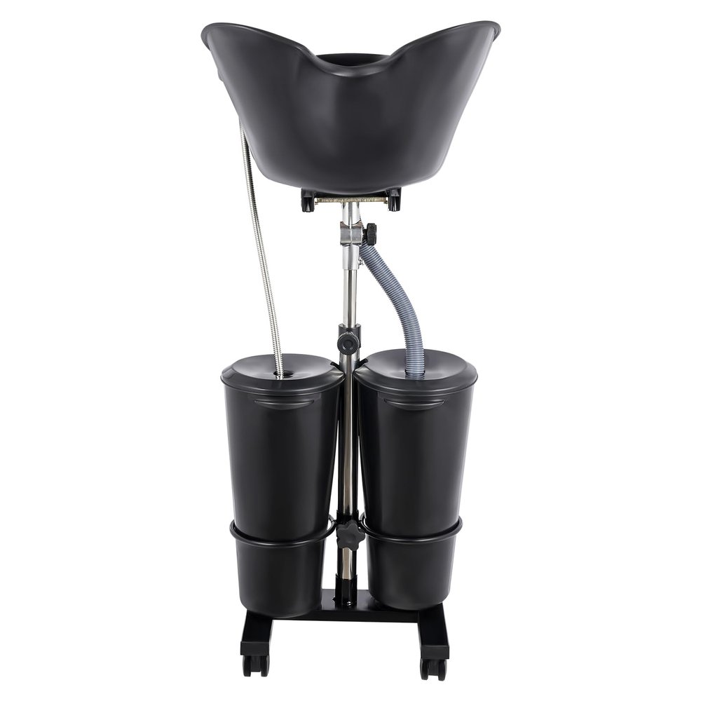 INPAITOO Portable Shampoo Bowl with Electric Pump, Shampoo Bowl with Embedded Shower, Adjustable Basin Height Washing Station Sink with Buckets&Drain Hoses (black)