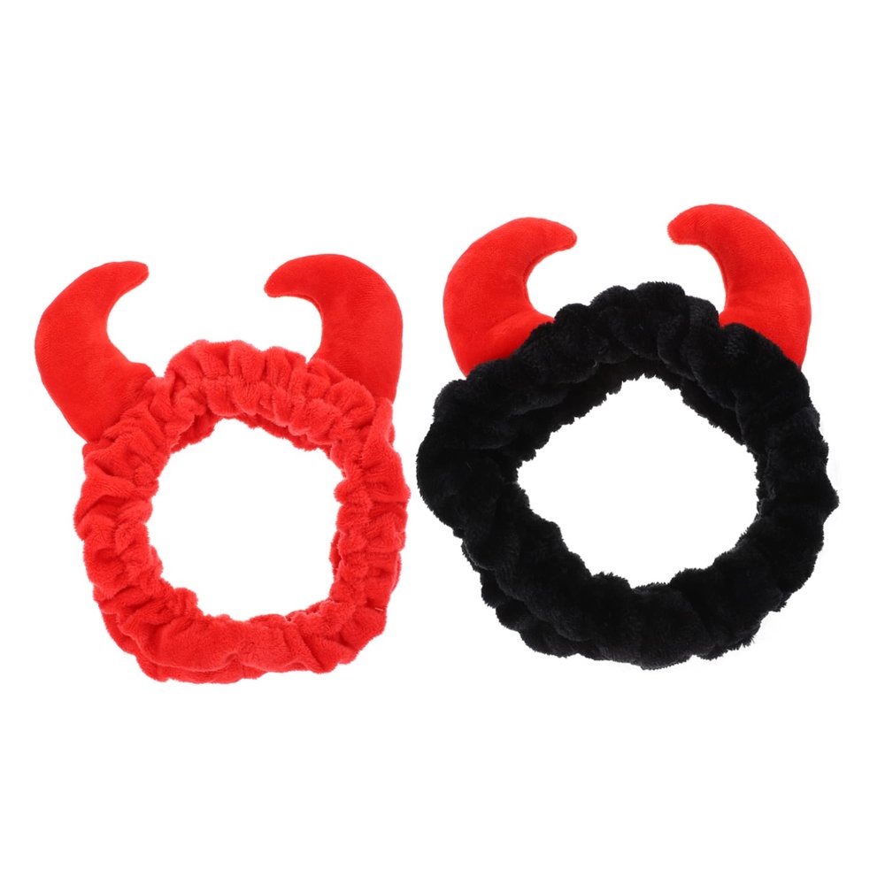 IWOWHERO 2pcs Beautiful Horn Headband Face Wash Headband for Women Elastic Hair Band