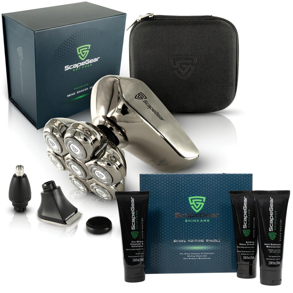 Premium Head Shavers for Bald Men Kit with Free Travel Case, Wet and Dry Shave No Mess Electric Razor for Men with PalmFlex 7D Smooth Electric Shavers and Scalp Shaving Skincare Routine