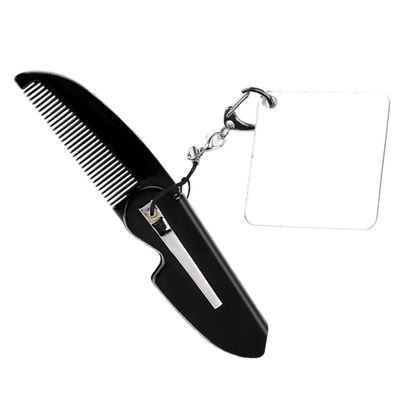 PACKOVE Folding Comb Keychain Mirror Men's Styling Tool Beard Edger Comb Fine Tooth Travel