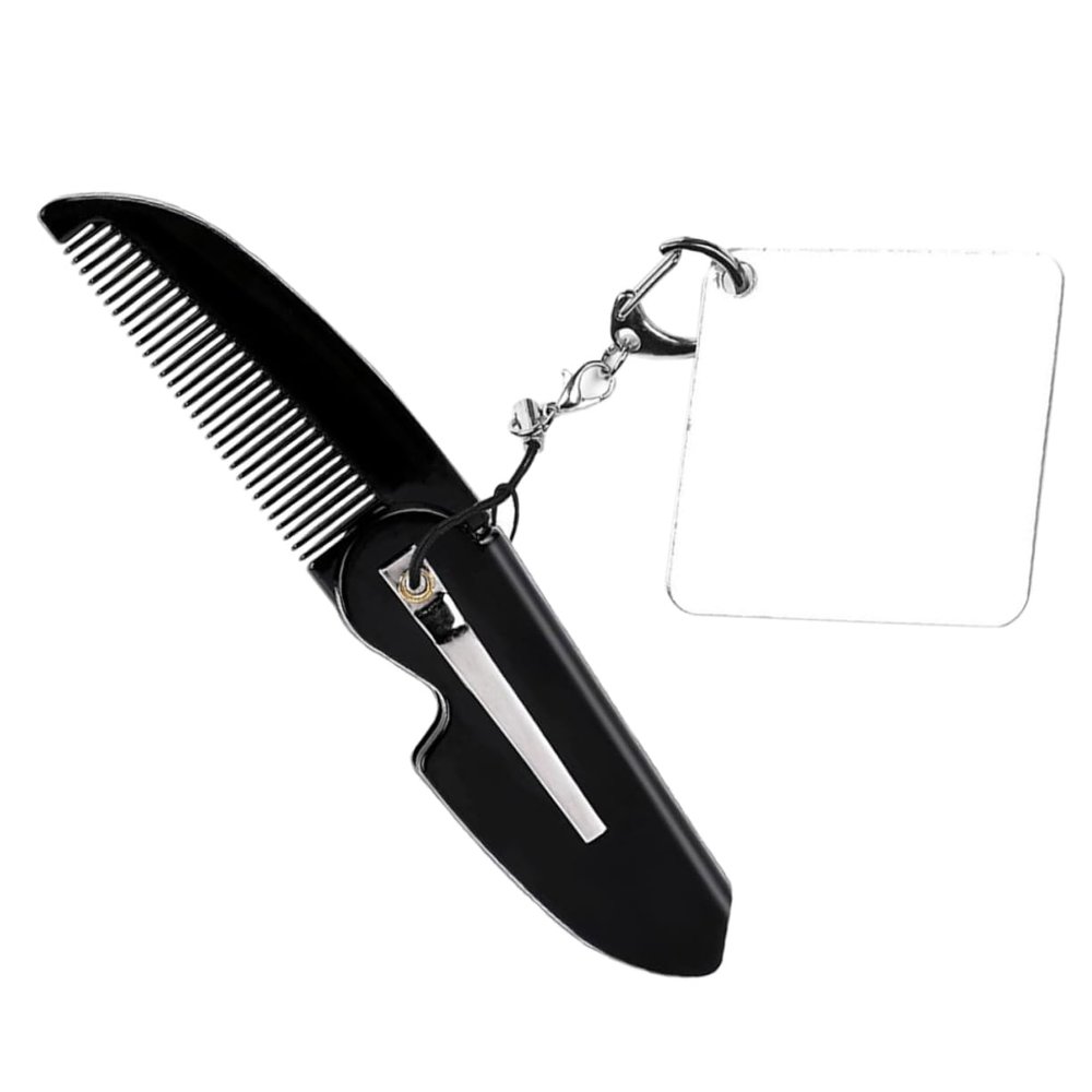 PACKOVE Folding Comb Keychain Mirror Men's Styling Tool Beard Edger Comb Fine Tooth Travel