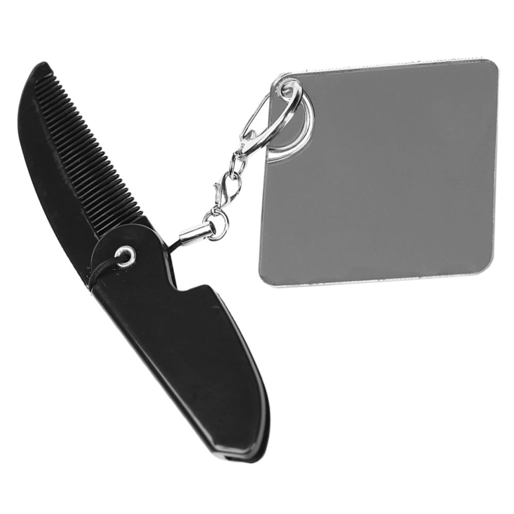 Baluue Men's Folding Beard Comb Fine Tooth Keychain Mirror Small Compact Portable Styling Comb Travel Accessory
