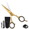 Ontaki Japanese Steel Beard & Hair Trimming Scissors - Precision Convex Blades Hair Cutting Scissors - Adjustable Tension Knob Barber Shears - Rubber Ring Grip & Mustache Comb - Gold Brass, 5.5 in view 1