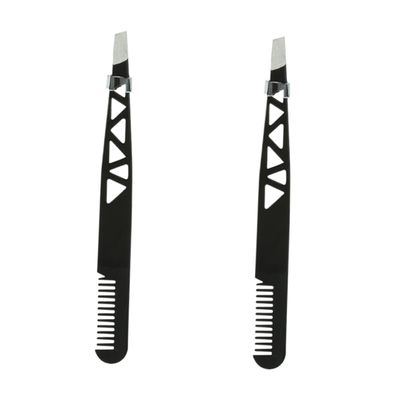 DONFAMDS Dual-Use Eyebrow Tweezer Trimmer Kit 2-Piece Makeup Tool Set for Eyebrow Shaping Black for Women and Men Includes Brow Comb for Precision Grooming