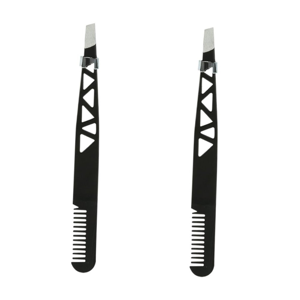 DONFAMDS Dual-Use Eyebrow Tweezer Trimmer Kit 2-Piece Makeup Tool Set for Eyebrow Shaping Black for Women and Men Includes Brow Comb for Precision Grooming