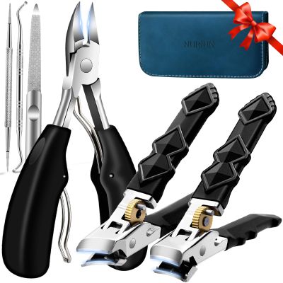 6PCS Toenail Clippers for Seniors Thick Toenails, Heavy Duty Nail Clippers for Men, Ultra Sharp Slanted Ingrown Toenail Clippers with Catcher, Orthoclip Wide Jaw Large Nail Cutters with Leather Case