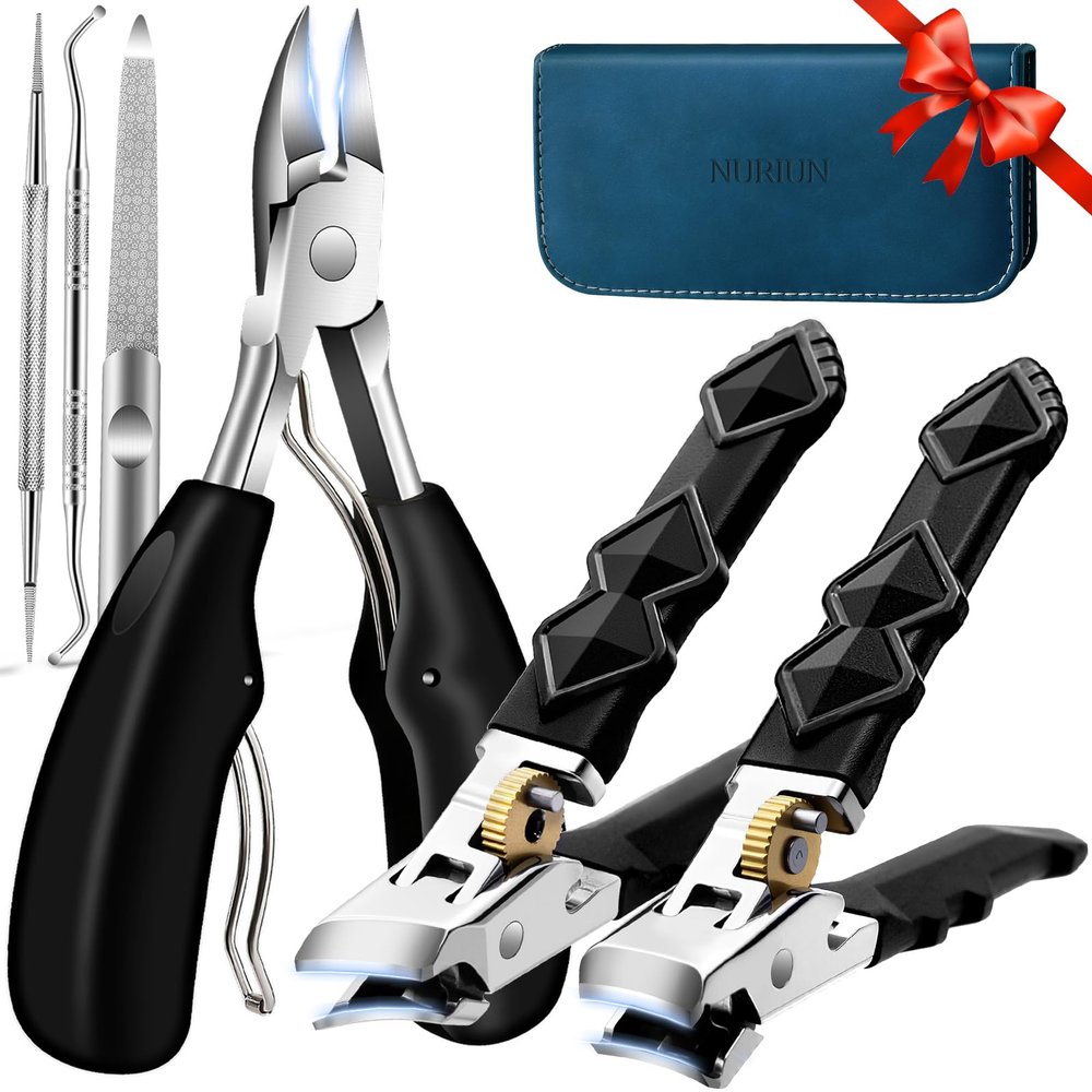 6PCS Toenail Clippers for Seniors Thick Toenails, Heavy Duty Nail Clippers for Men, Ultra Sharp Slanted Ingrown Toenail Clippers with Catcher, Orthoclip Wide Jaw Large Nail Cutters with Leather Case