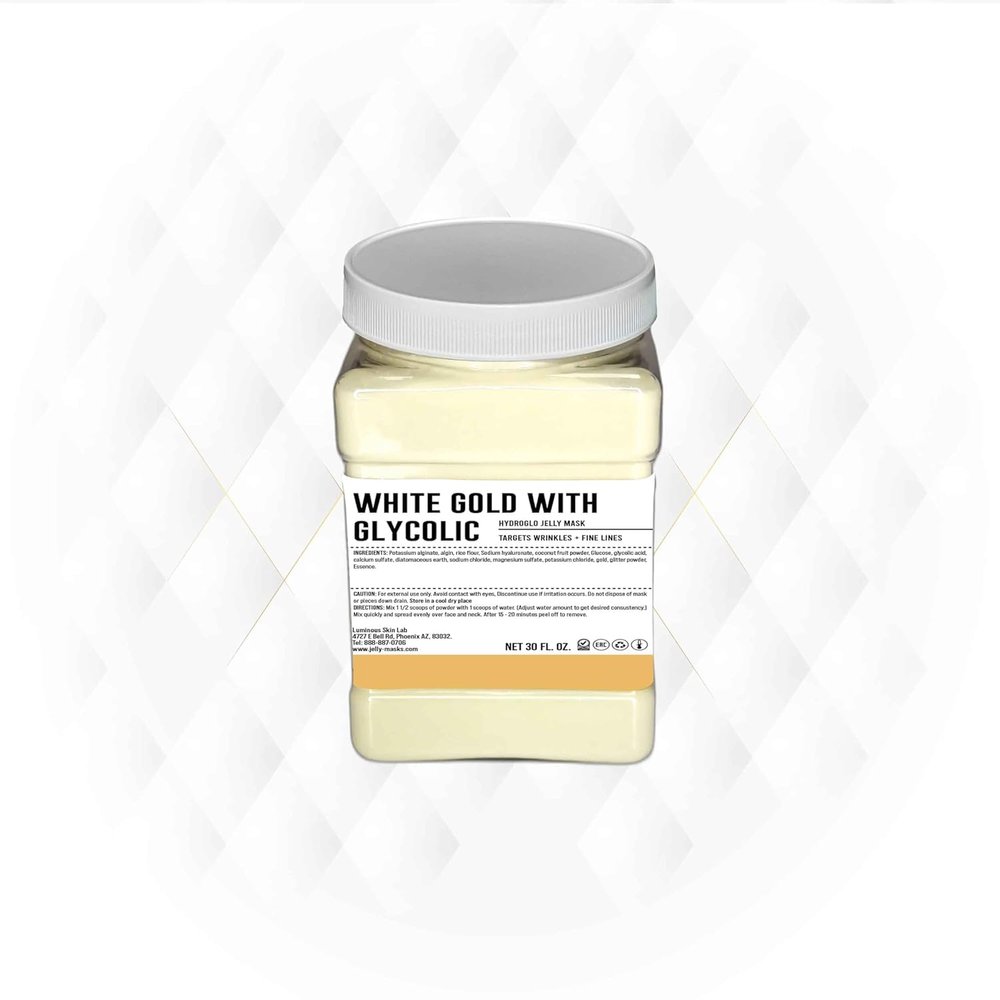 White Gold with Glycolic Jelly Mask - HydroGlo Face Mask for Skin Hydration & Glow - Professional Peel Off Mask - Suitable for All Skin Types, Vajafacial Jelly Mask | 12 Applications (30 Fl Oz)