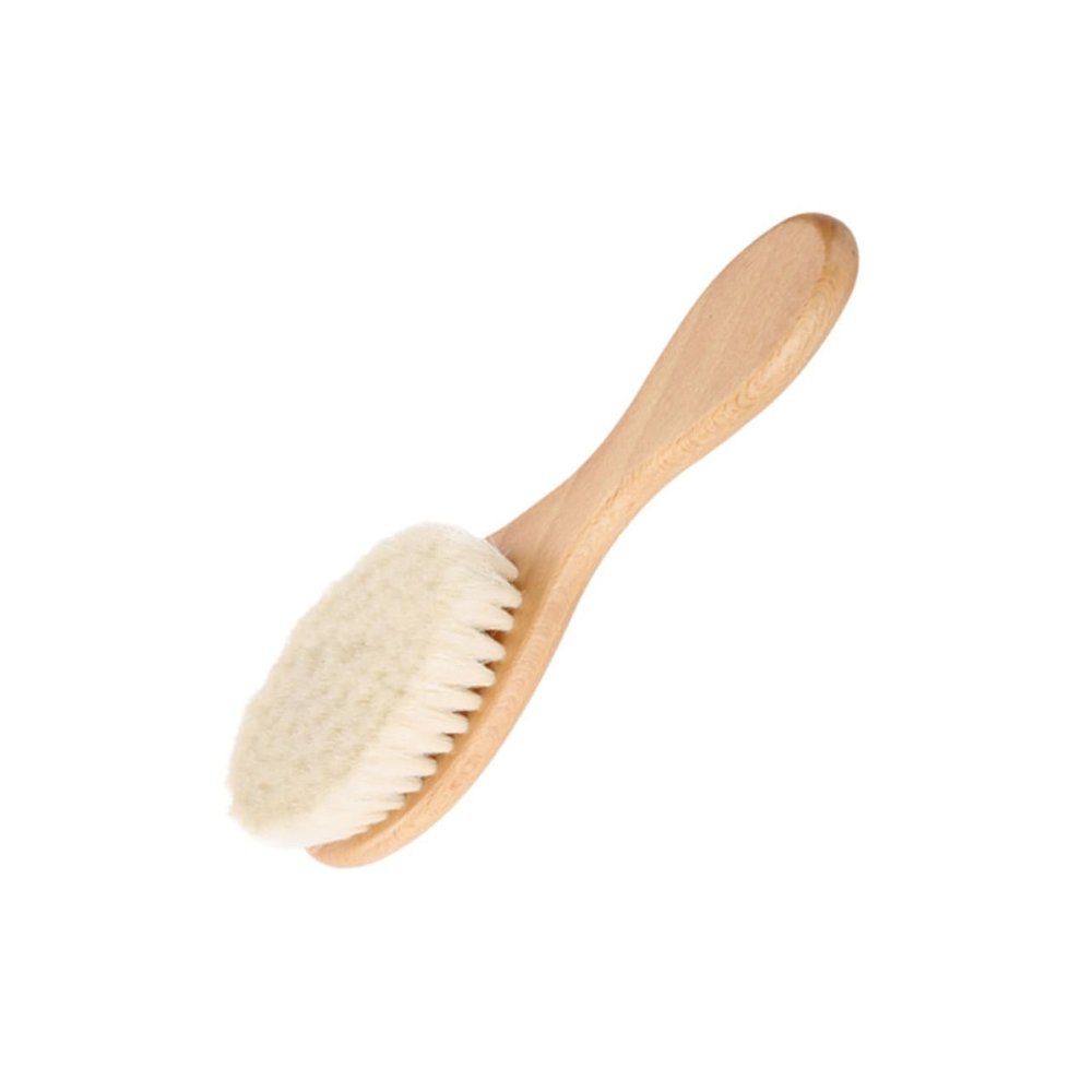 DEARMAMY Dense Wool Brush with Curved Handle Multi Functional Beard Grooming Tool for Household and Shower Use for Cleaning and Styling