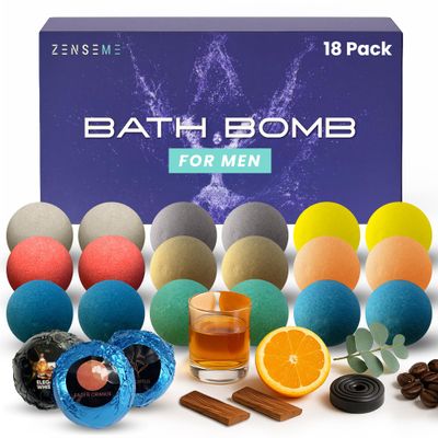 Bath Bombs for Men - Gift Set of 18 Scented Handmade Natural Bath Bombs of 2.5 oz w/Essential Oils, Unique Manly Scents, for Boyfriend, Husband, Father - 18 Pack