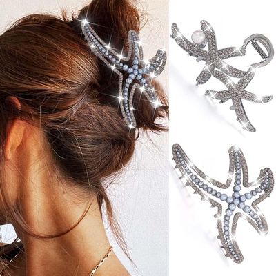 Fashey Starfish Claw Clips Black Metal Hair Clips Seashell Hair Accessories for Women (Black)