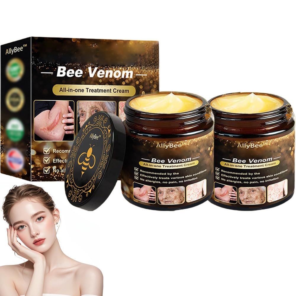 AllyBee Bee Venom Skin Treatment Cream, Advanced Firming & Wrinkle-Reducing cream, AllyBee skin Treatment cream, Natural Bee Venom Serum Suitable for All Skin Types (2 Pack)