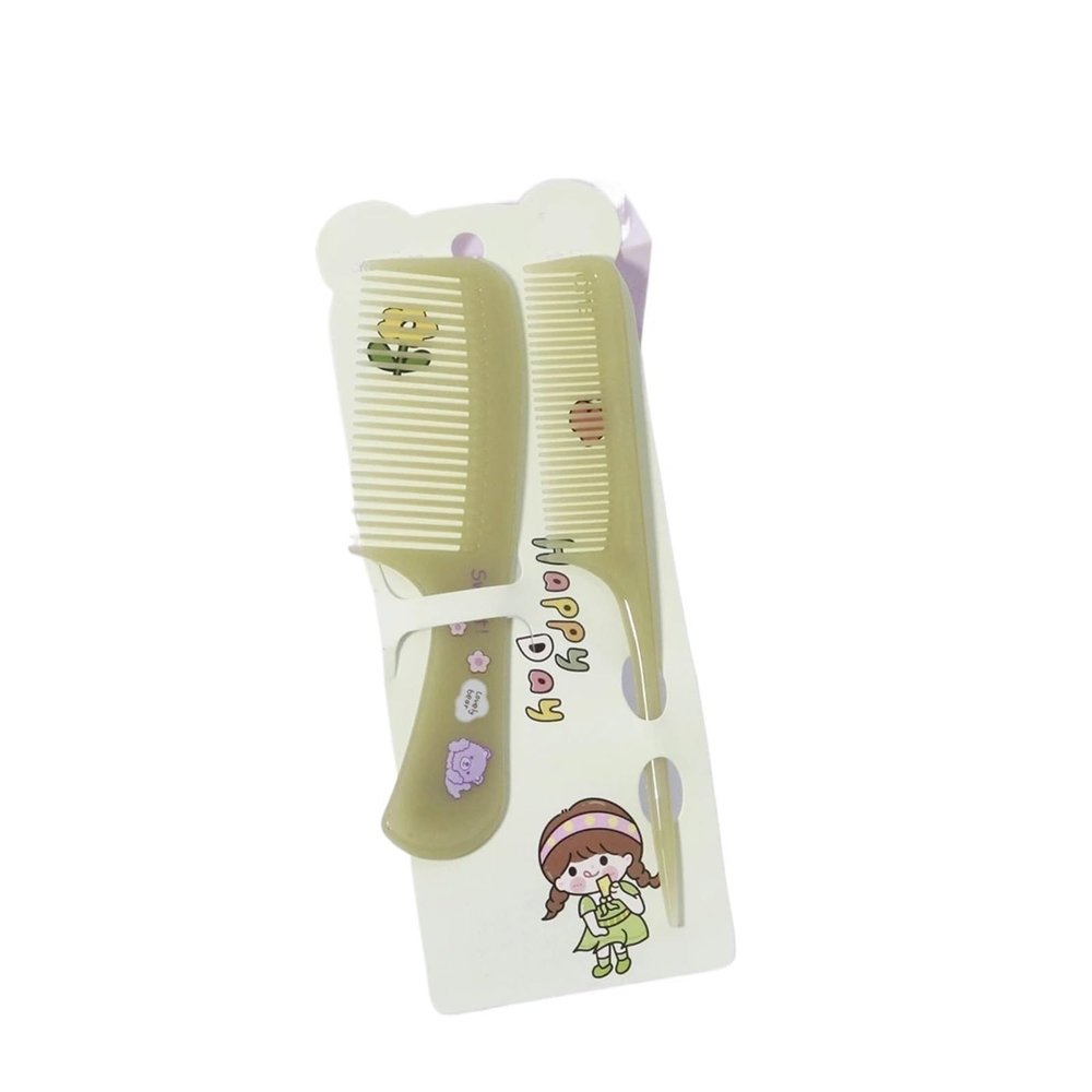 Hair Comb 2pcs/Comb Set Cartoon Animal Children's Hairdressing Comb(KTXiongEJT-green)