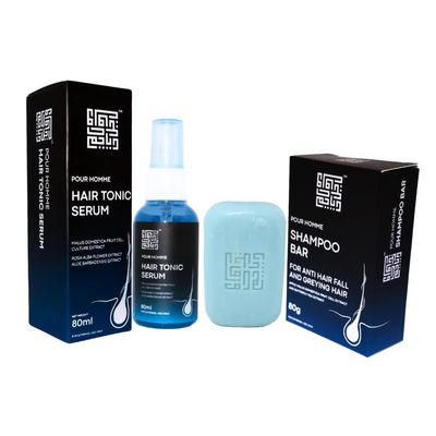 Apple StemCell Hair Care Set, Shampoo Bar and Hair Serum Tonic, Pour Homme Hair Revitalization Bundle