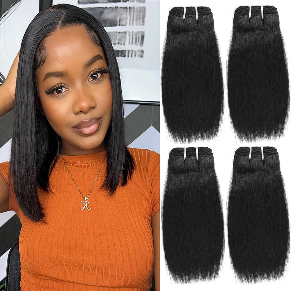 10A Straight Human Hair 4 Bundles Unprocessed Virgin Hair Natural Black Hair Extensions 50g/Pcs (10"10"10"10")