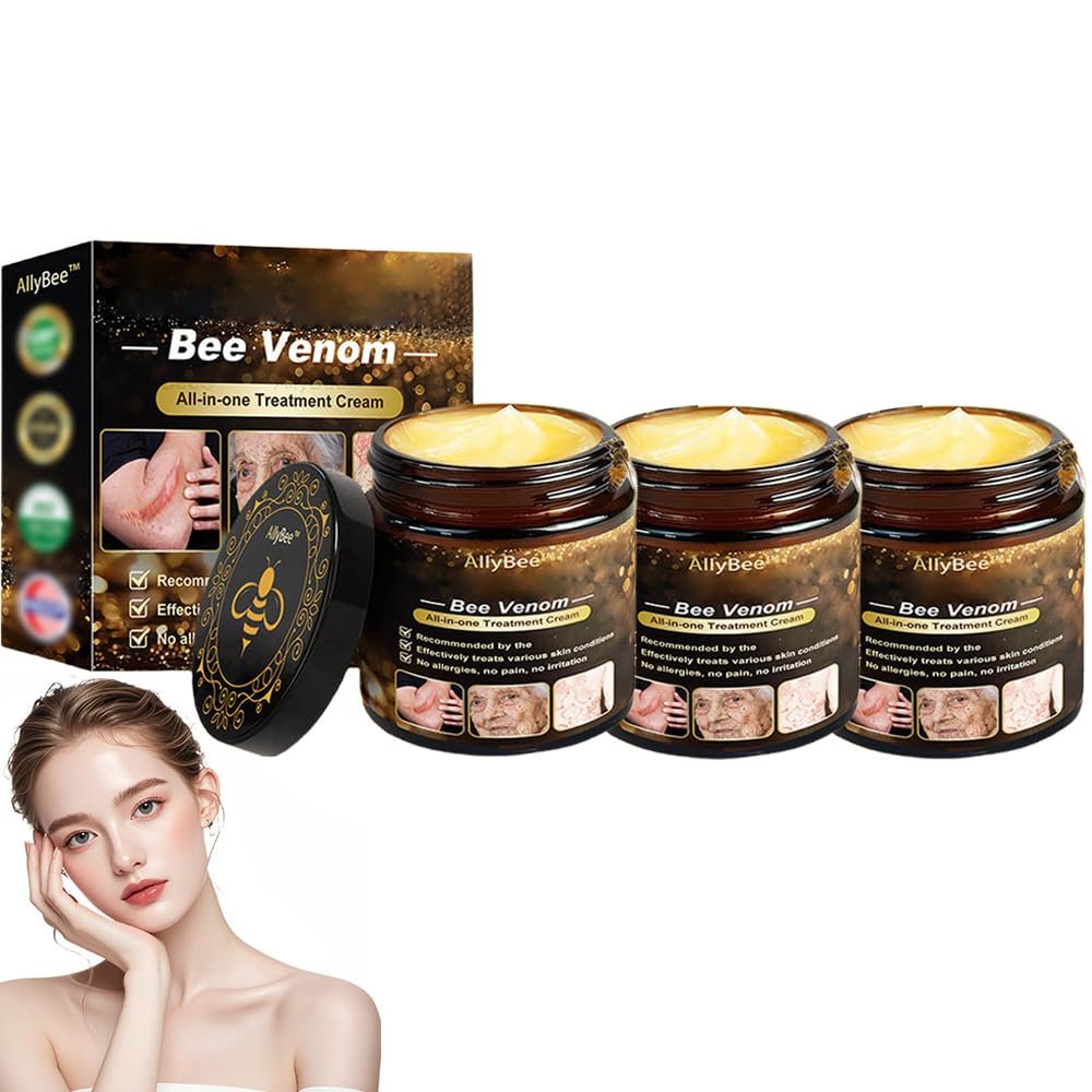 AllyBee Bee Venom Skin Treatment Cream, Advanced Firming & Wrinkle-Reducing cream, AllyBee skin Treatment cream, Natural Bee Venom Serum Suitable for All Skin Types (3 Pack)