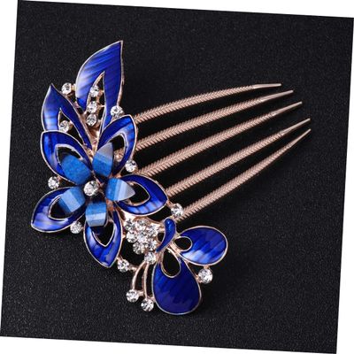 CALLARON Rhinestone Flower Hair Comb for Brides Dark Blue Wedding Headdress Accessory Delicate Hair Ornament for Women for Parties and Special Occasions
