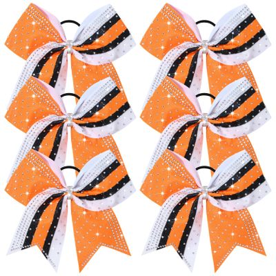 6PCS Glitter Cheer Bow Large Cheer Bows Rhinestones Hair Bows Girls 8"Cheerleading Bows Bulk Elastic Band Ponytail Holder for Teen Girls College Sports Competition