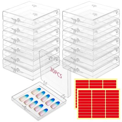30 Pcs Clear Acrylic Nail Display Boxes with Flip-Top Lid and Double-Sided Tape, Nail Salon Organizer Case