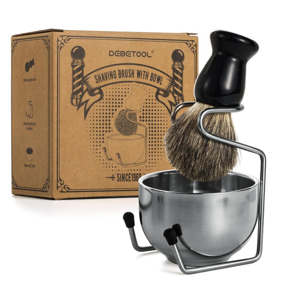 DEBETOOL Shaving Brush Set for Men  Pure Badger Hair Shaving Brush and Bowl, Exfoliating Shaving Cream Brush Gifts for Fathers Day