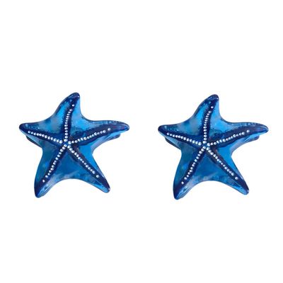 Tiny Ocean Animals Hair Clips,Novelty Acetate Hair Clip,Small Starfish Claw Clips for Women,Pack of 2,Blue