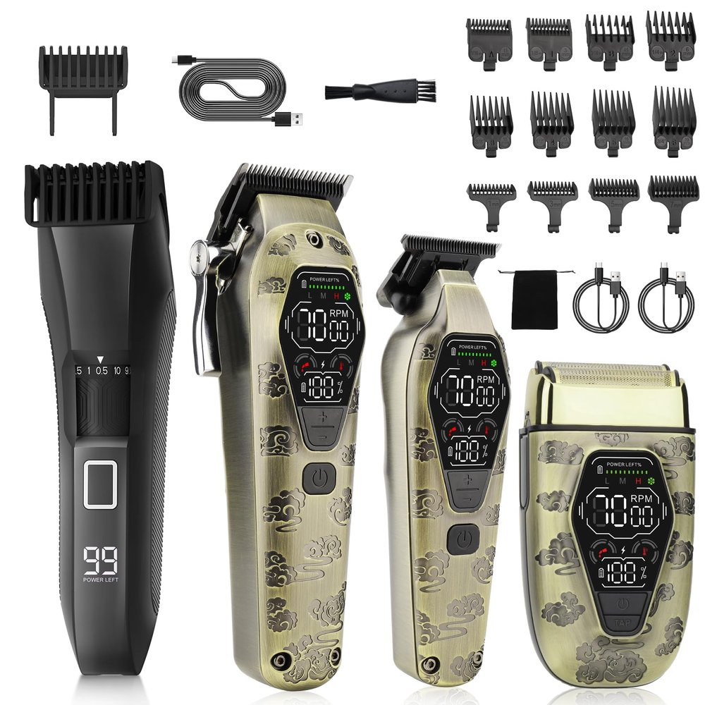 Beatslm Beard Trimmer for Men, 20 Length Adjustable Blade Wheel Trimmer, Cordless Barber Clippers and Trimmers Set3 in 1 Men's Wet/Dry Groomer with Travel Lock, LED Display