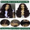 KLAIYI Black Cherry Loose Body Wave Pre Eeverything 13x4 Lace Frontal Wigs Human Hair Bye Bye Knots Glueless Ready to Wear and Go Wig with Face Framing Bangs Drawstring Pre Plucked Burgundy Wig 18Inch view 2