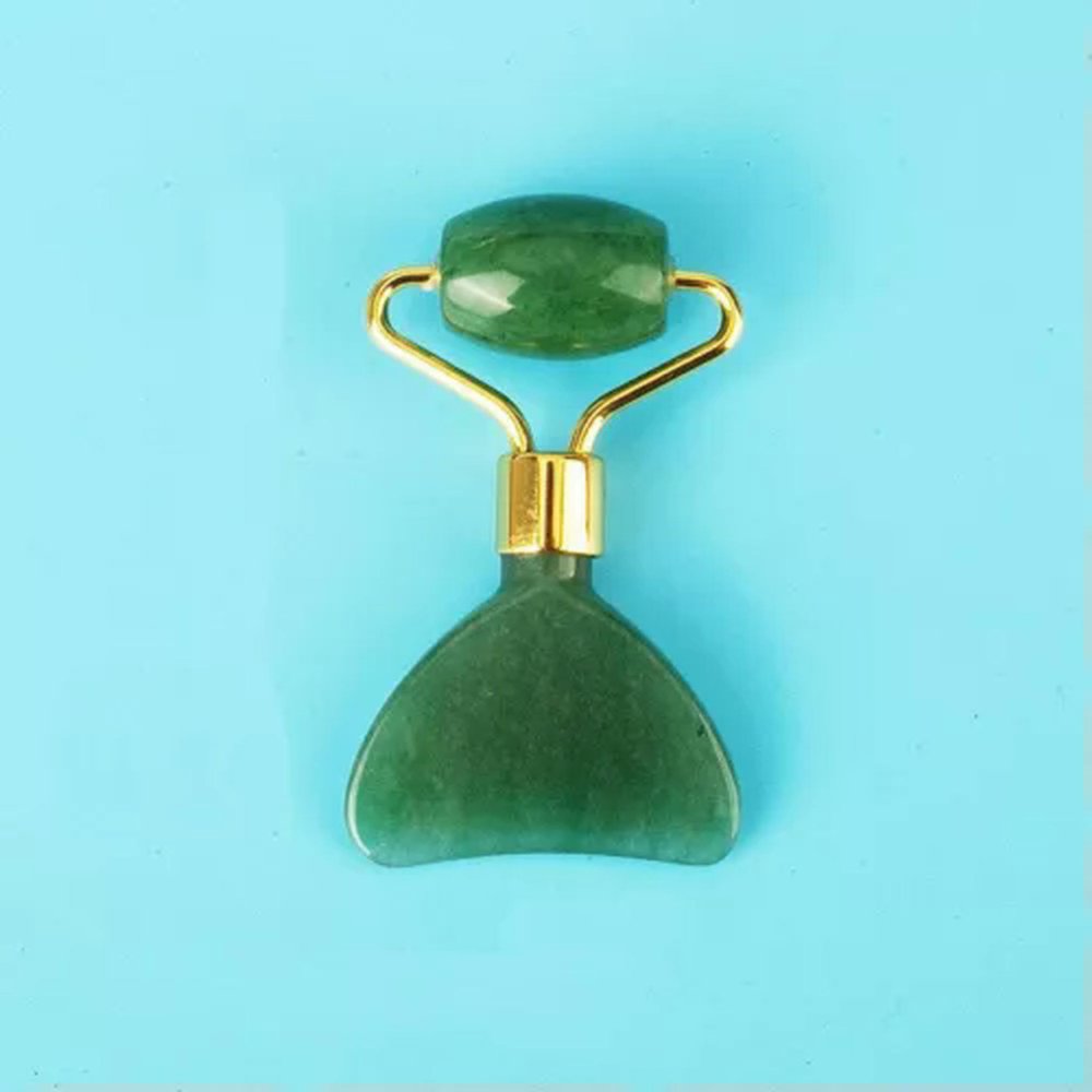Natural Jade Quartz Crystal Facial Eye Massager Roller Gua Sha Therapy Tool Gift-Green Aventurine Quartz