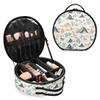 VEKELEE Cute Dinosaur and Plants Round Makeup Bag for Women, Travel Cosmetic Organizer Bag with Adjustable Dividers Portable Artist Makeup Bags for Cosmetics Jewelry Accessories view 2