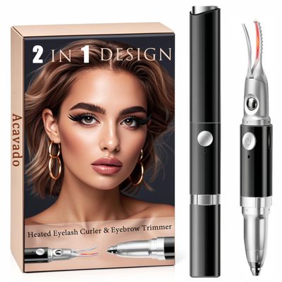 2 in 1 Heated Eyelash Curlers and Eyebrow Trimmer for Women, Electric Eyelash Curler with 2 Temperature Modes Anti-Burn USB Rechargeable Heated Eyelash Curler, Ideal Gift for Women (Black EA)
