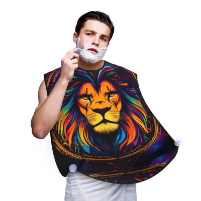 UTRSIFB Waterproof Beard Bib, Non-Stick Hair Catcher for Men's Grooming & Trimming, Cool Lion Space Art