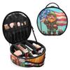 VEKELEE American Flag and Elf Round Makeup Bag for Women, Travel Cosmetic Organizer Bag with Adjustable Dividers Portable Artist Makeup Bags for Cosmetics Jewelry Accessories view 2