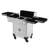 Bazargame Rolling Makeup Train Case, Professional Cosmetic Organizer Box with Swivel Wheels for Makuep Artist Travel Cosmetic Organizer with Sliding Drawers for Nail Tech Hairstylist (Silver) view 1