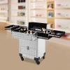 Bazargame Rolling Makeup Train Case, Professional Cosmetic Organizer Box with Swivel Wheels for Makuep Artist Travel Cosmetic Organizer with Sliding Drawers for Nail Tech Hairstylist (Silver) view 2
