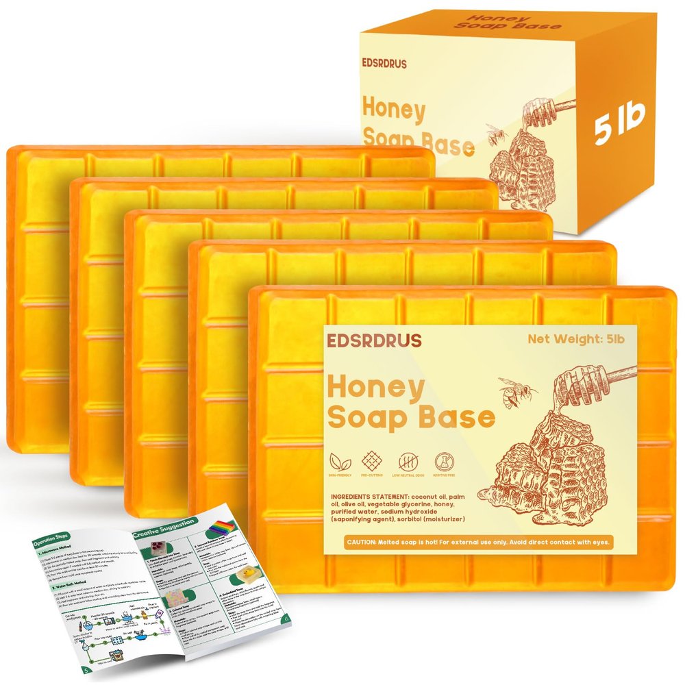 5lb Glycerin Soap Base - Scented Melt and Pour Soap Base for DIY Crafting, Easy to Cut, Vegan and Cruelty-Free, Moisturizing and Gentle on Skin, Perfect for Soap Making Supplies (Honey, 5 Pound)