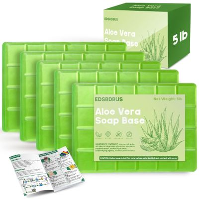 5lb Glycerin Soap Base - Scented Melt and Pour Soap Base for DIY Crafting, Easy to Cut, Vegan and Cruelty-Free, Moisturizing and Gentle on Skin, Perfect for Soap Making Supplies (Aloe Vera, 5 Pound)