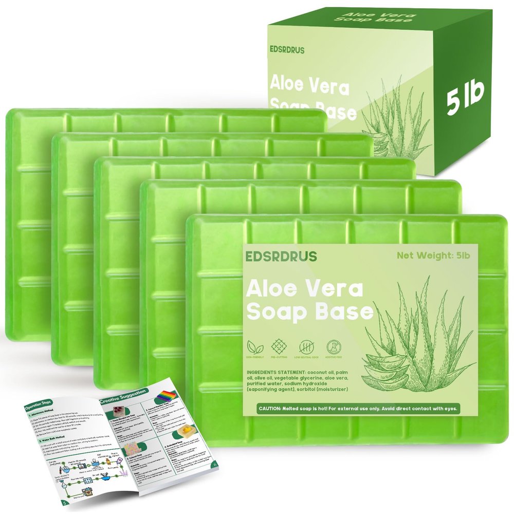 5lb Glycerin Soap Base - Scented Melt and Pour Soap Base for DIY Crafting, Easy to Cut, Vegan and Cruelty-Free, Moisturizing and Gentle on Skin, Perfect for Soap Making Supplies (Aloe Vera, 5 Pound)