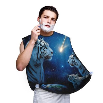 UTRSIFB Suction Cup Beard Apron White Tiger Universe Galaxy Art, Non-Stick Hair Catcher, Waterproof, Ideal for Men's Shaving & Grooming