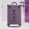Bazargame Professional Rolling Makeup Train Case with Drawers, Nail Tech Rolling Cart Storage Organizer Trolley Make up Case for Travel Makeup, Nail Art, Hair Styling (Purple+Black Lock Buckle) view 2