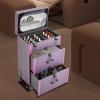 Bazargame Professional Rolling Makeup Train Case with Drawers, Nail Tech Rolling Cart Storage Organizer Trolley Make up Case for Travel Makeup, Nail Art, Hair Styling (Purple+Black Lock Buckle) view 3